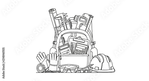Engineering and construction tools in a backpack