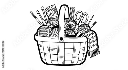 Knitting and Crochet Basket with Yarn and Supplies