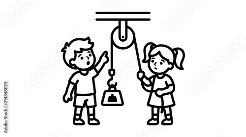 Children Learning Physics with Pulley System