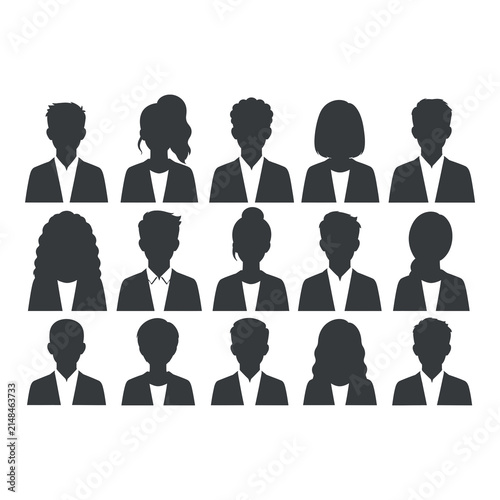 Set of diverse business professional avatar silhouettes