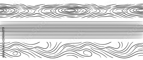 Wood Grain Patterns Black and White Line Art Isolated