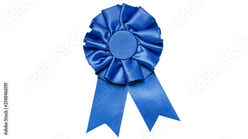Фотография Blue satin rosette award ribbon with two tails, isolated on transparent backgrou