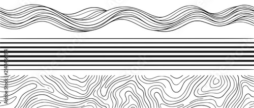 Abstract Line Patterns: Waves, Stripes, Topography - Isolated Black and White
