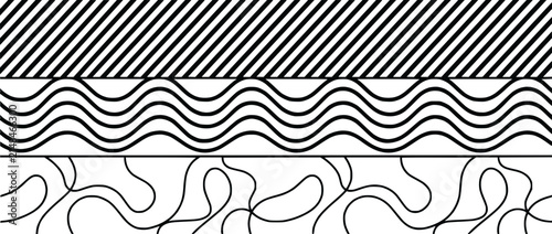 Abstract Black and White Graphic Patterns: Stripes, Waves, and Lines