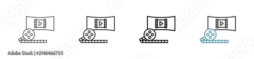 Outline style film icon set. Available various sizes