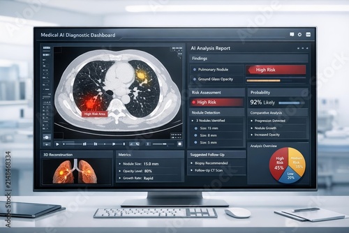 Medical AI Diagnostic Dashboard on Office Monitor