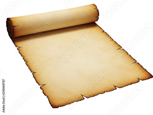 Unrolled beige parchment paper on wooden surface