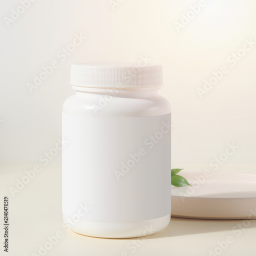 Minimal white cosmetic jar mockup with natural styling