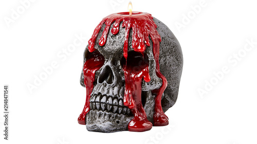 Принти на полотні Grisly skull candle with dripping red wax, isolated on transparent background