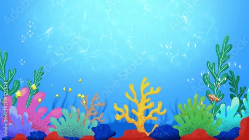 Seamless loop colorful coral reef underwater cartoon animation background