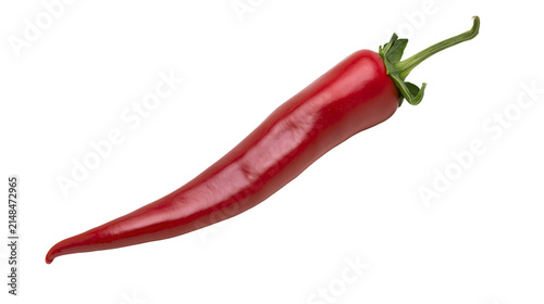 Fotografie Shiny red chili pepper with green stem, isolated on transparent background