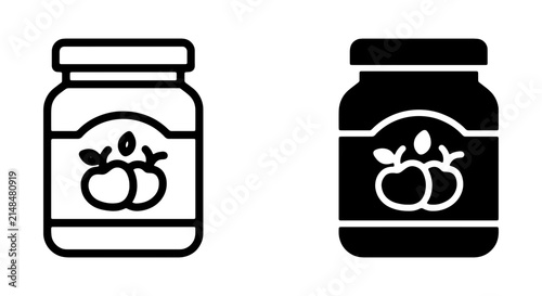 Two Apple Jam Jar Icons, Outline and Silhouette, Food Preserve Vector Graphics