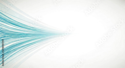 Abstract background featuring a dynamic wave of blue glowing particles converging into a point against a clean white studio lighting backdrop