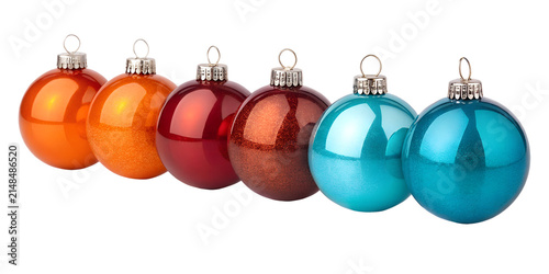 Colorful Christmas Baubles Set – Six Glossy Orange Red and Teal Glass Holiday Ornaments