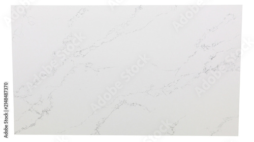 White quartz countertop with subtle grey veining, isolated on transparent background