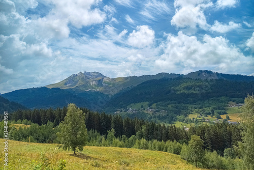 Les Gets in France, beautiful landscape of the mountains in summer, Haute-Savoie

