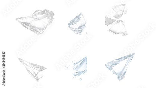 Broken glass shards vector set realistic shattered crystal fragments isolated on white background transparent ice splash