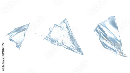 Broken glass shards vector set realistic shattered crystal fragments isolated on white background transparent ice splash