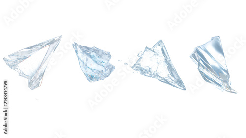 Broken glass shards vector set realistic shattered crystal fragments isolated on white background transparent ice splash