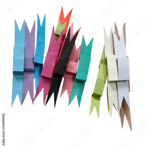 Photography Vibrant abstract of sharp, multi-colored geometric shard background, Paper ribbo