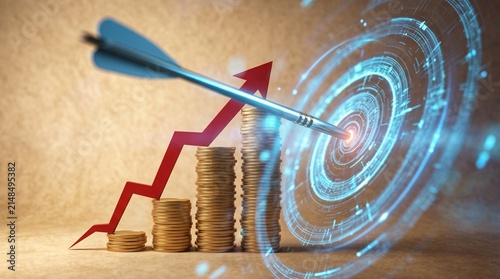 Arrow hitting financial target with coins