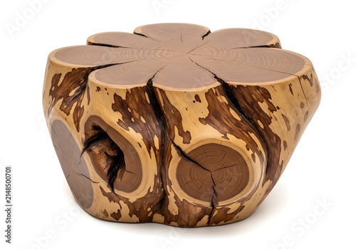 Rustic wooden block with carved spiral designs