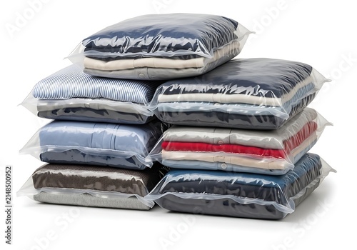Stack of folded gray bedding and pillows