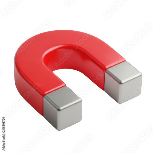 3d rendered red horseshoe magnet with silver ends