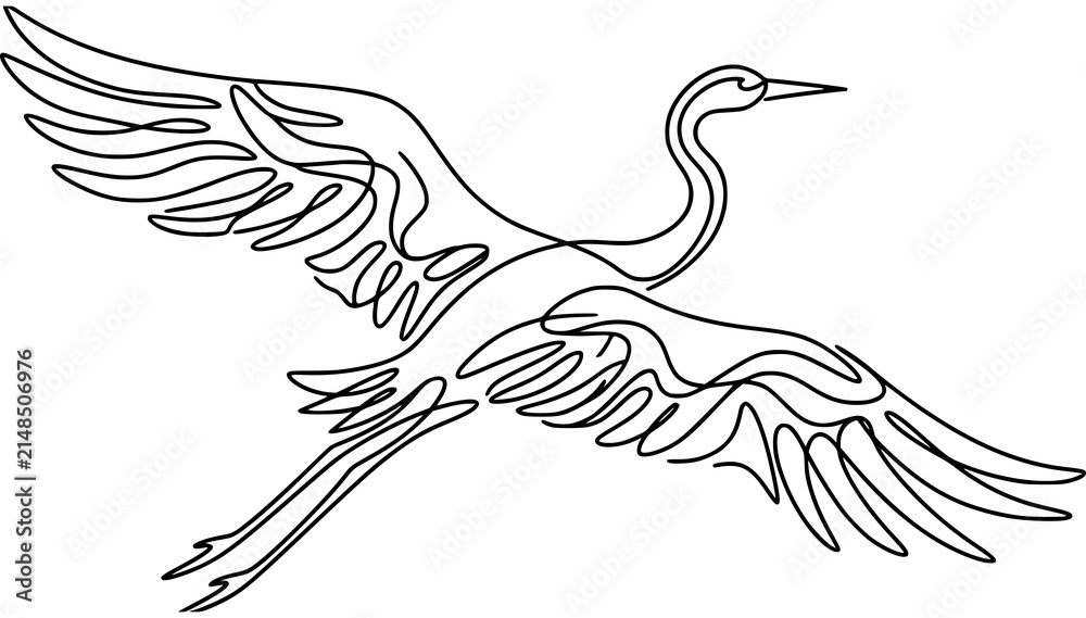 Fototapeta premium Abstract Flying Crane Elegant Continuous Line Feather Art Vector Design