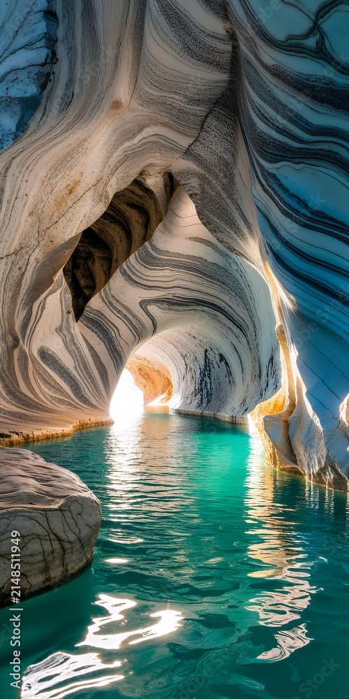 Fototapeta premium Turquoise waters flowing through the scenic Marble Caves of Lake General Carrera in Patagonia Chile