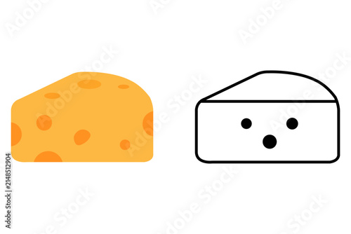 Foto Set of cheese wedge icons, realistic yellow cheese with holes and simple black a
