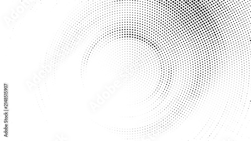 Abstract halftone circular dot gradient pattern with monochrome radial composition, modern decorative background and Vector Illustration