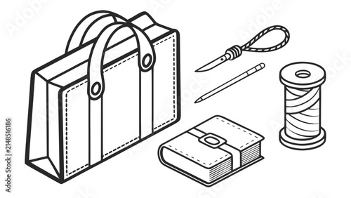 Tailoring and crafting tool kit icons with tailoring needlework supplies