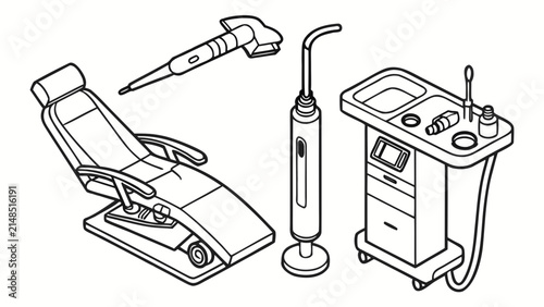 Isometric dental office equipment icons with dentistry healthcare equipment