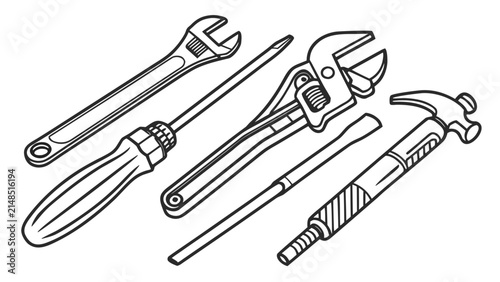 Set of repair hand tools including wrench and screwdriver with handtools