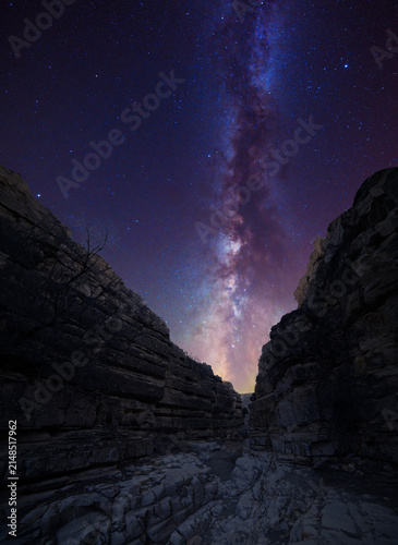 Night landscape, Milky Way  galaxy on the valley and rocks.