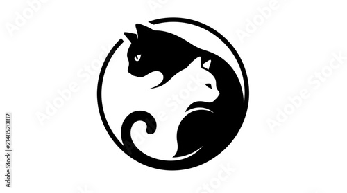 Stylized black and white dual cat circle emblem