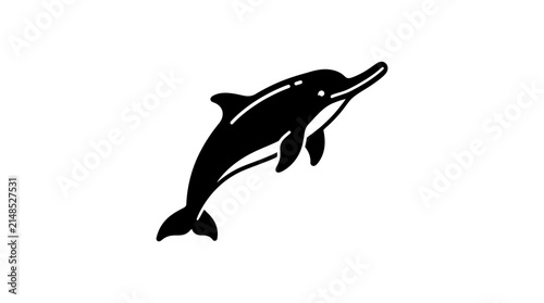 Konstfotografi Stylized dolphin jumping black silhouette on white background.