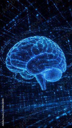 Human brain shape formed by glowing digital neural network connections for artificial intelligence concept