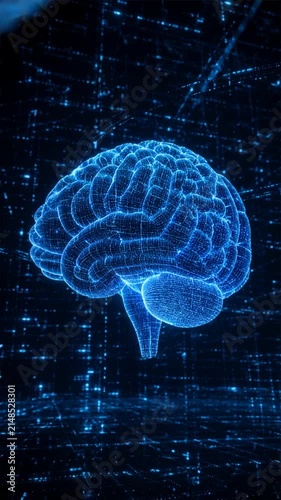 Human brain shape formed by glowing digital neural network connections for artificial intelligence concept