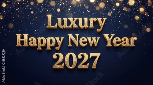 Luxury Happy New Year 2027 Gold Text on Dark Background