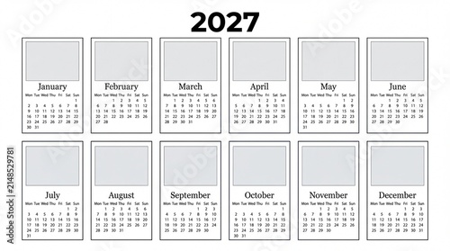 Minimalist 2027 annual wall calendar template