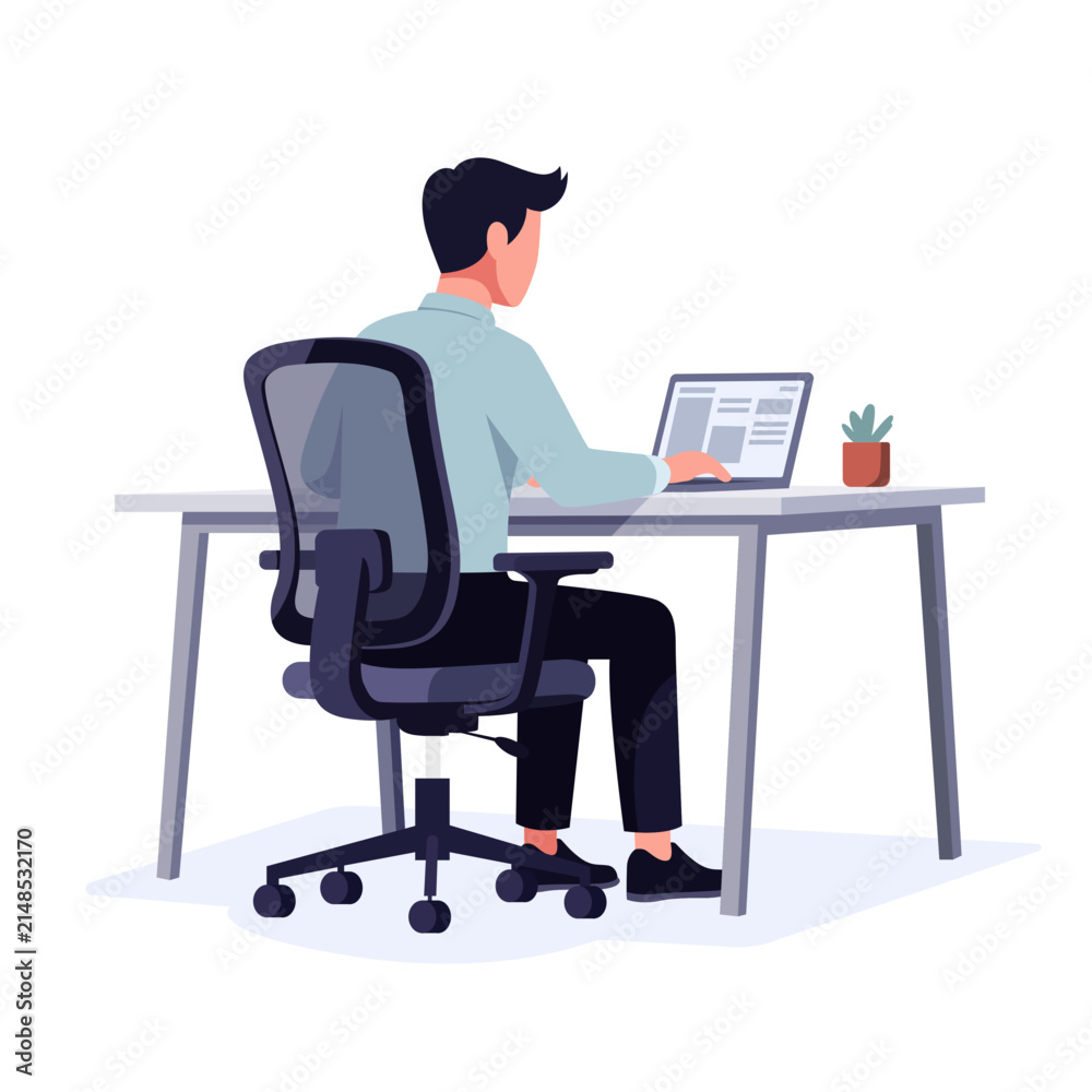 Fototapeta premium Businessman Working on Laptop at Modern Office Desk