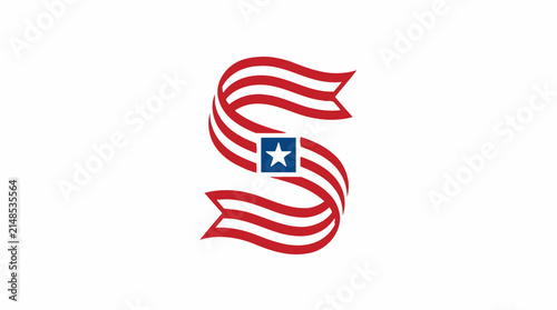 Red and white striped letter S American flag logo