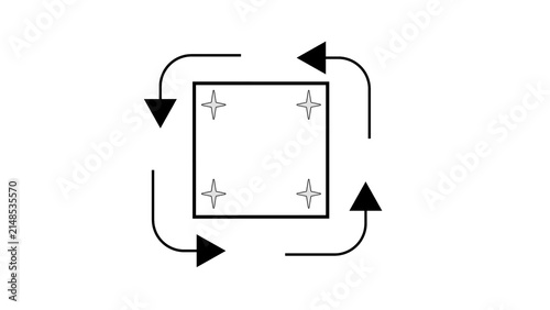 Foto Abstract geometric diagram showing a square with rotational arrows and four-pointed stars, physics or mechanics diagram concept
