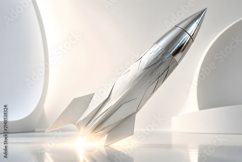 Origami Rocket Transforming into Chrome Spacecraft Representing Innovation Journey