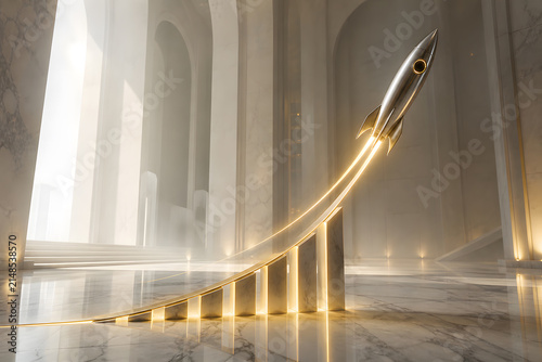 Titanium Rocket Rising from Financial Growth Chart in Luxury Minimal Interior