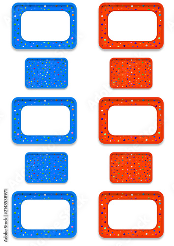 Blank kids name tags with colorful confetti. 