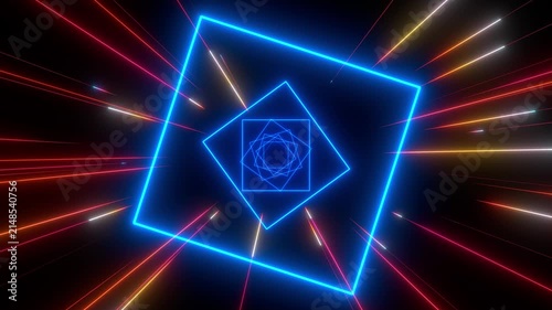 Abstract background in blue and orange neon glow colors. Speed of light in galaxy. Explosion in universe. Cosmic background for event, party, carnival, celebration, anniversary or other.