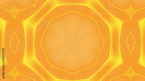 Abstract golden yellow geometric kaleidoscope pattern with soft glowing light effects.
